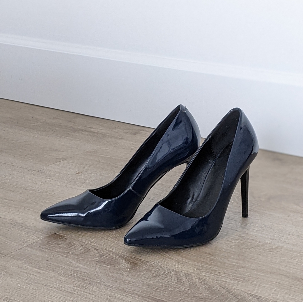 Navy + Black Patent Pumps